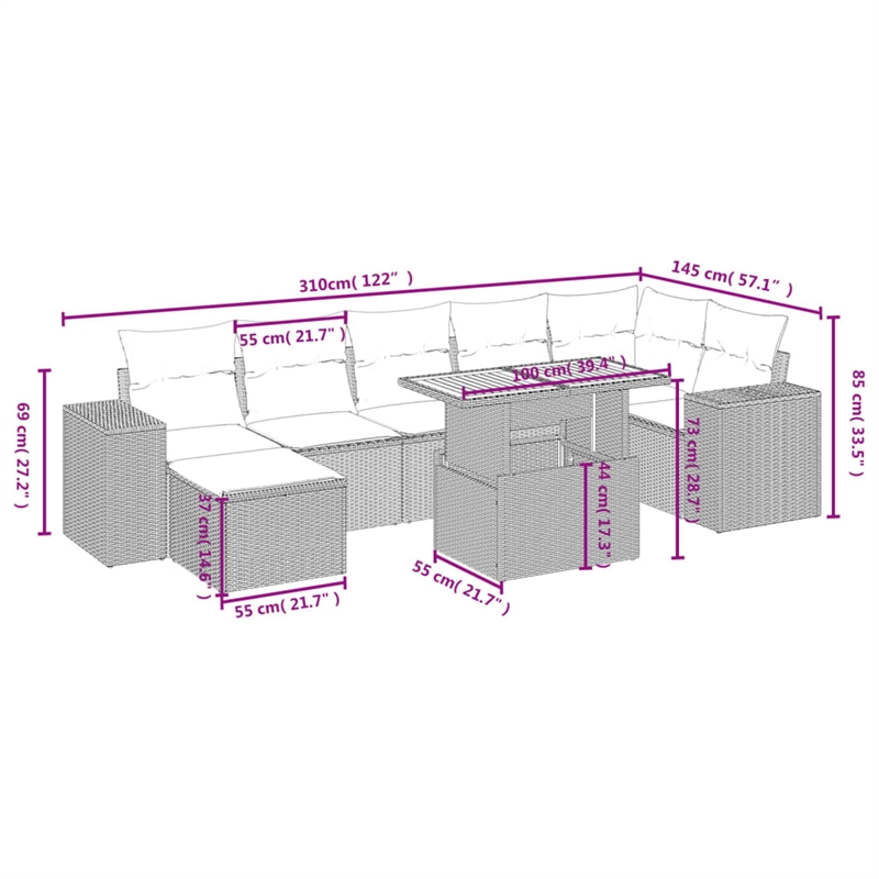 vidaXL 8 Piece Solid Acacia Wood Sofa Set in Black