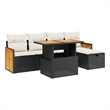 vidaXL 6 Piece Solid Acacia Wood Sofa Set in Black
