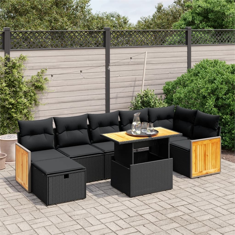 vidaXL 8 Piece Solid Acacia Wood Small Sofa Set in Black