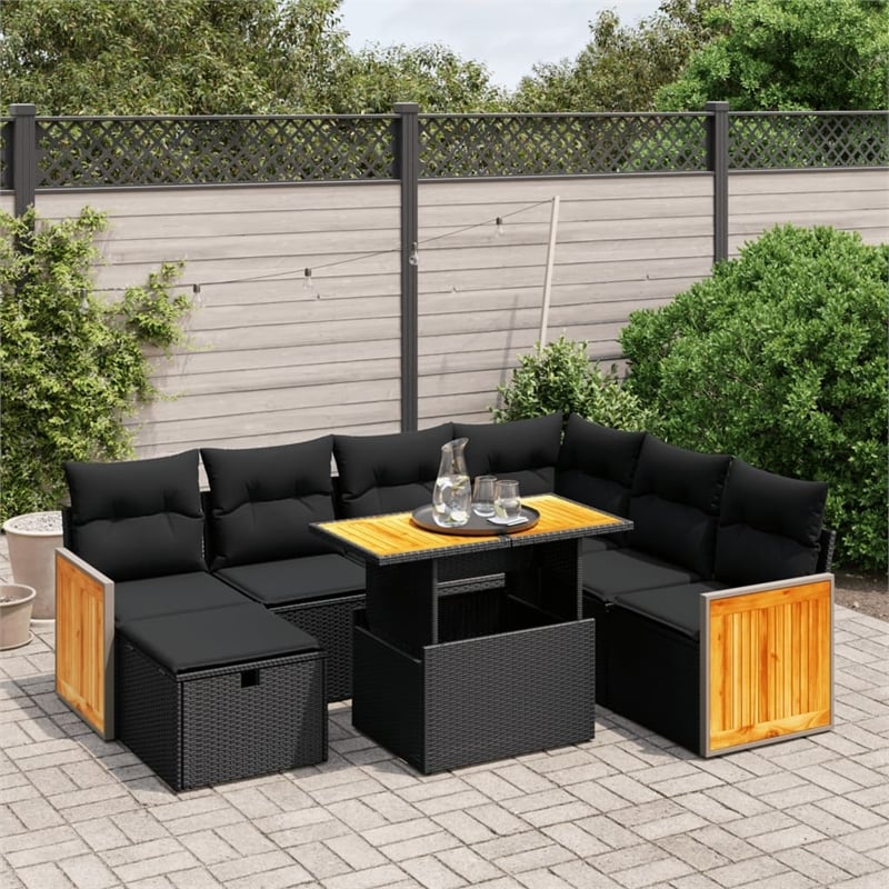 vidaXL 8 Piece Solid Acacia Wood Sofa Set in Black