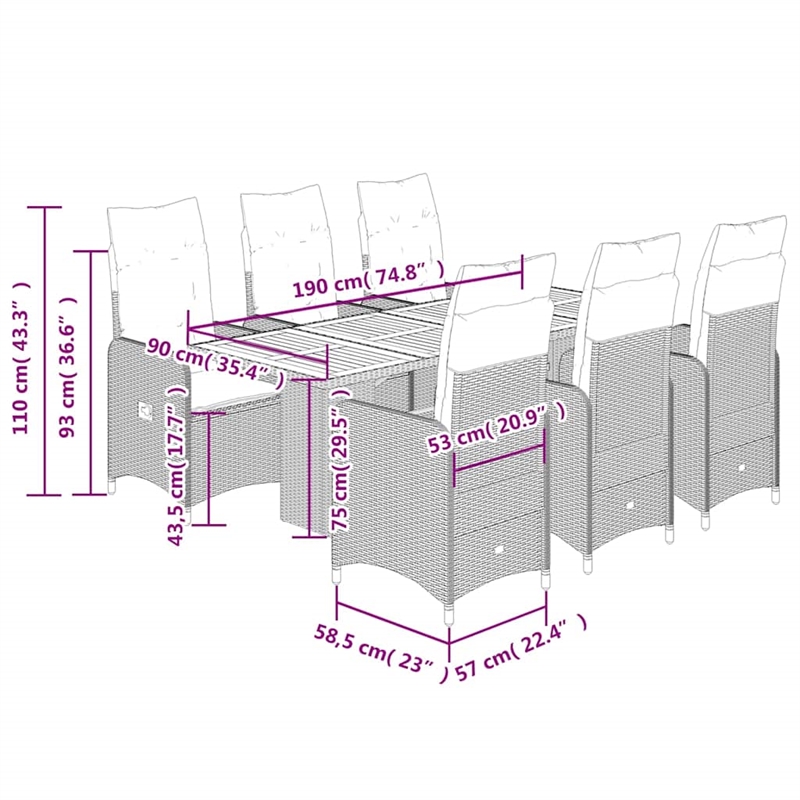 vidaXL 7 Piece Steel Bistro Set in Black/White/Cream