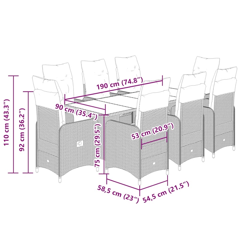 vidaXL 9 Piece Poly Rattan Bistro Set in Black/White/Cream