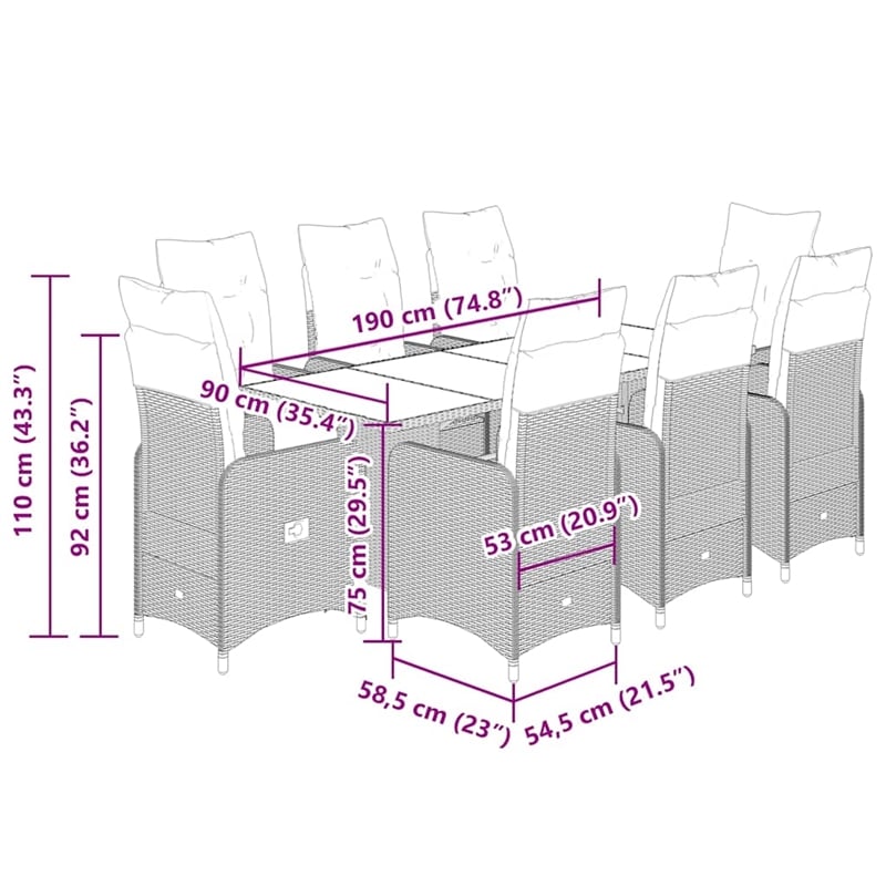 vidaXL 9 Piece Bistro Set in Black