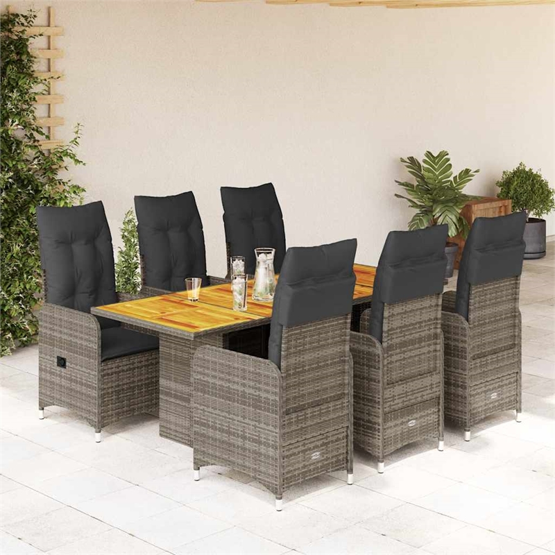 vidaXL 7 Piece Solid Acacia Wood Bistro Set in Gray