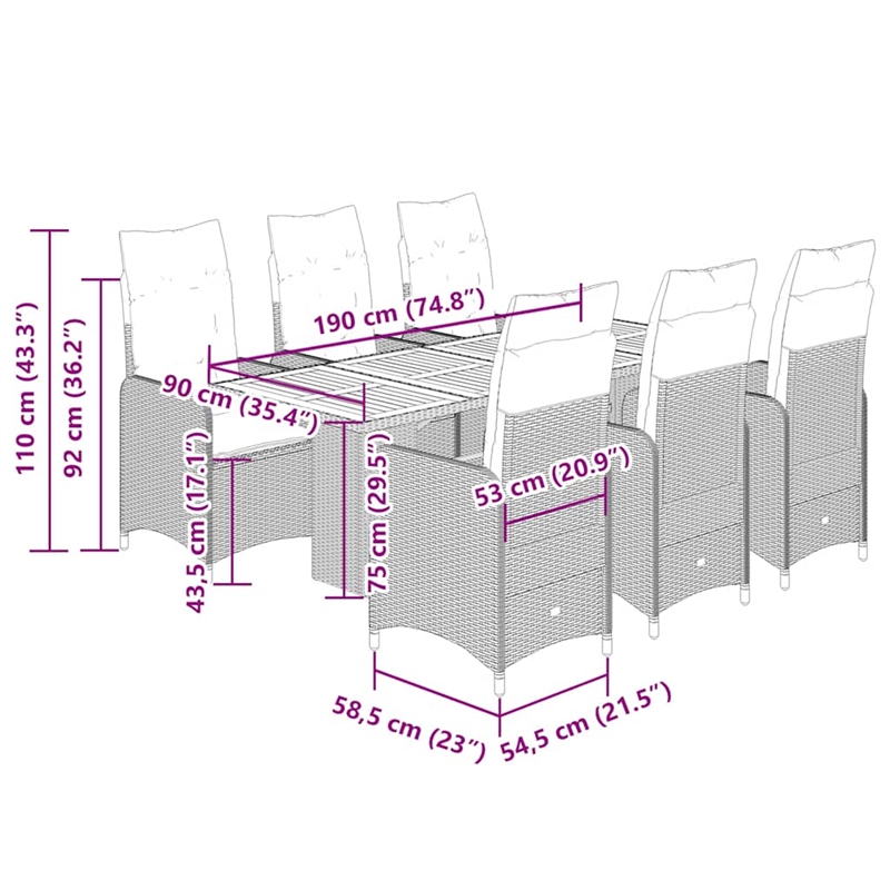 vidaXL 7 Piece Solid Acacia Wood Bistro Set in Gray