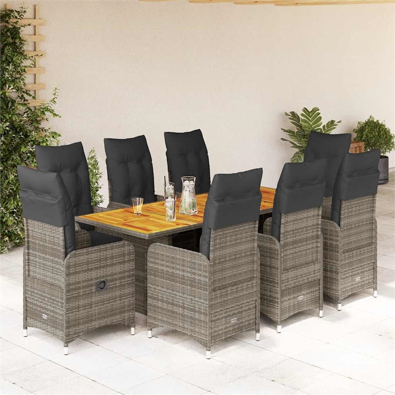 vidaXL 9 Piece Solid Acacia Wood Bistro Set in Gray