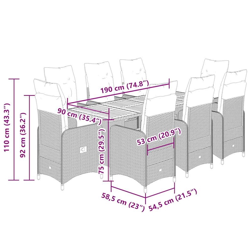 vidaXL 9 Piece Solid Acacia Wood Bistro Set in Gray