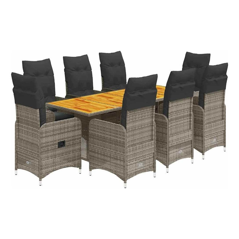 vidaXL 9 Piece Solid Acacia Wood Bistro Set in Gray