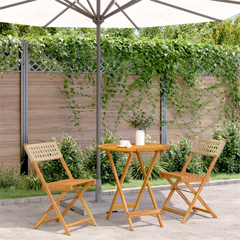 vidaXL 3 Piece Solid Acacia Wood Small Bistro Set in Beige
