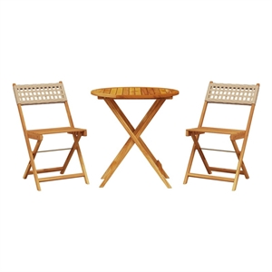 vidaXL 3 Piece Solid Acacia Wood Small Bistro Set in Beige