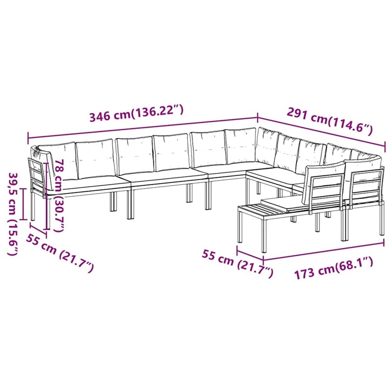 vidaXL 6 Piece Steel Large Sofa Set in Black/Taupe