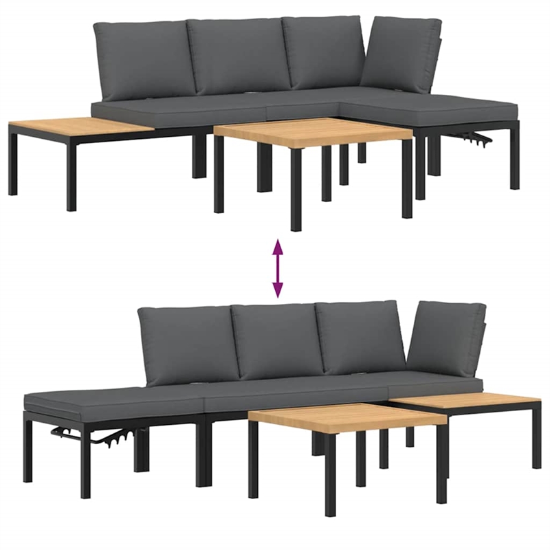 vidaXL 4 Piece Aluminum Large Sofa Set in Black/Brown/Anthracite