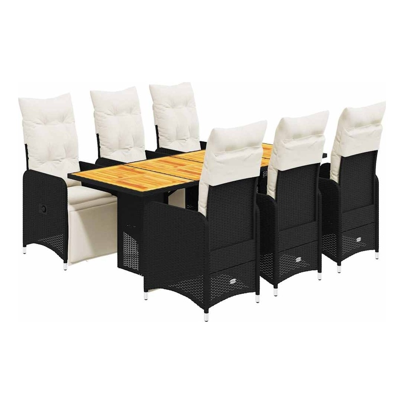 vidaXL 7 Piece Solid Acacia Wood Bistro Set in Black