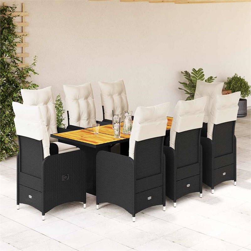 vidaXL 9 Piece Solid Acacia Wood Bistro Set in Black/White/Cream