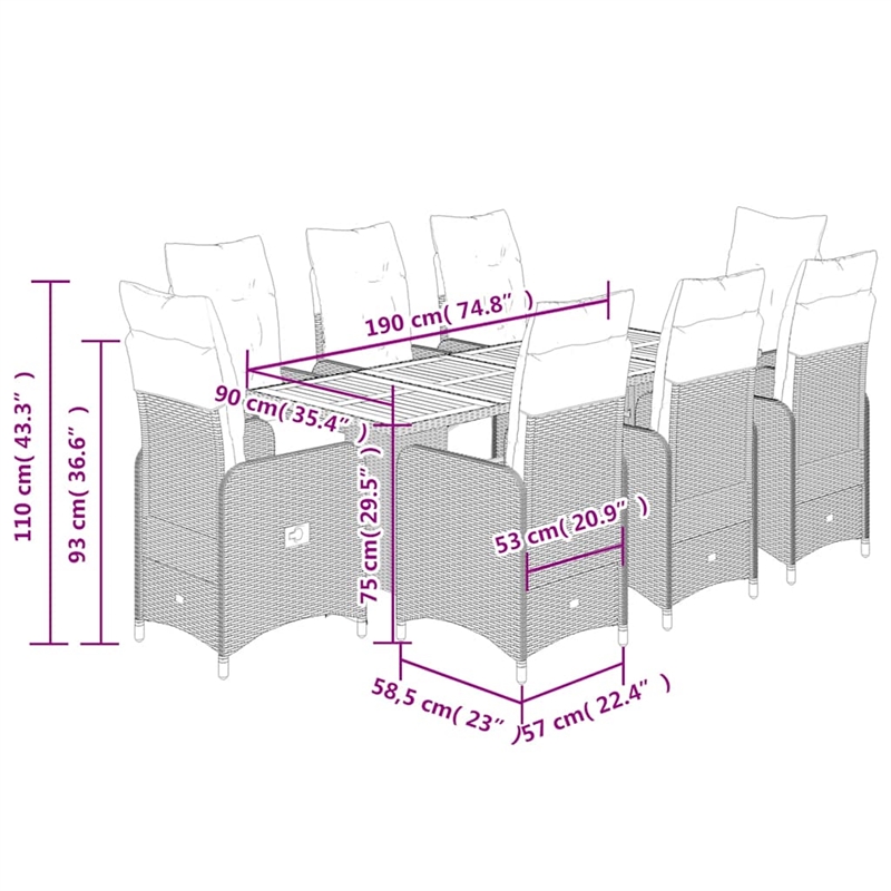 vidaXL 9 Piece Solid Acacia Wood Bistro Set in Black/White/Cream