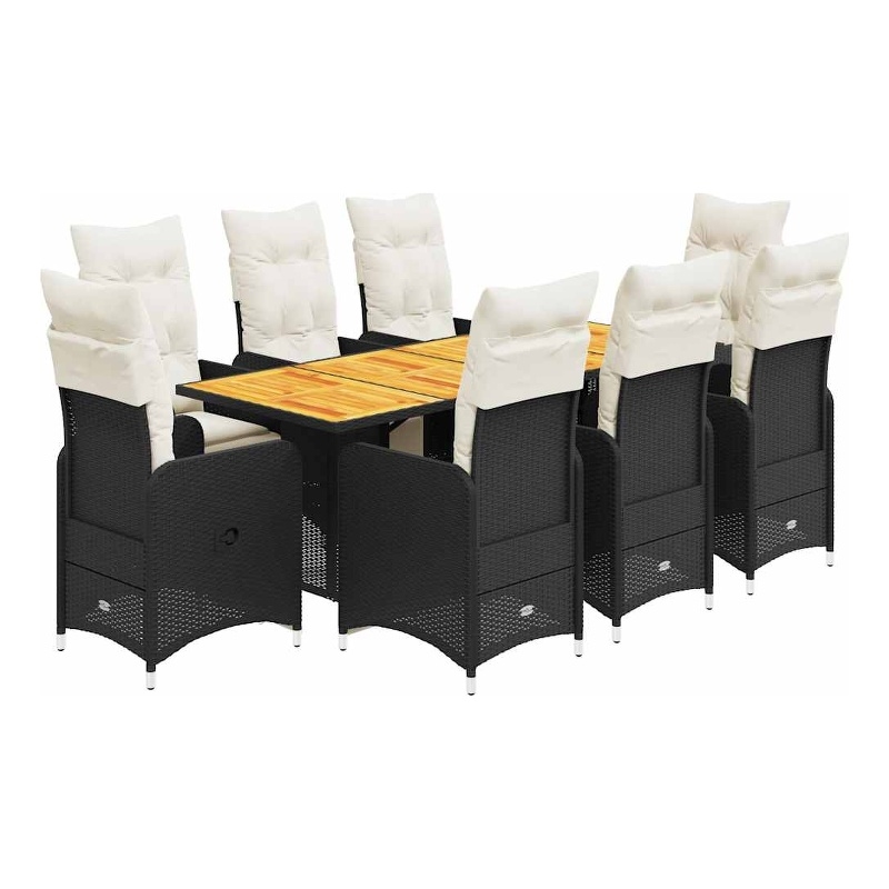 vidaXL 9 Piece Solid Acacia Wood Bistro Set in Black/White/Cream