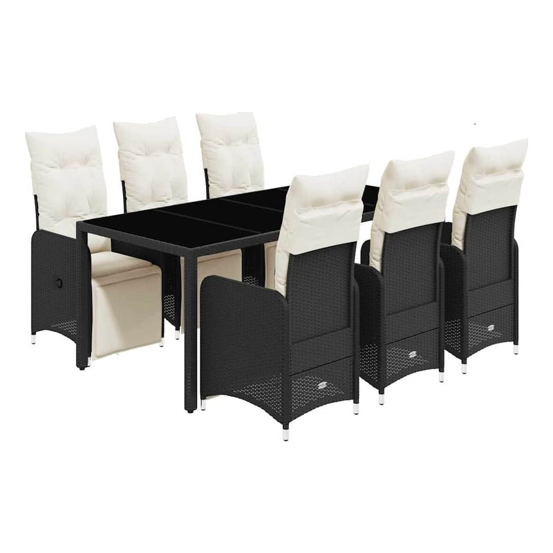 vidaXL 7 Piece Poly Rattan Bistro Set in Black
