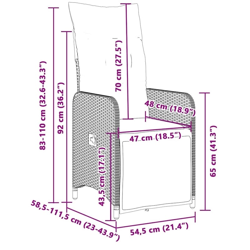 vidaXL 7 Piece Poly Rattan Bistro Set in Black