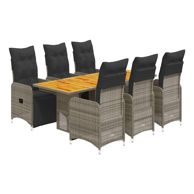 vidaXL 7 Piece Solid Acacia Wood Large Bistro Set in Gray