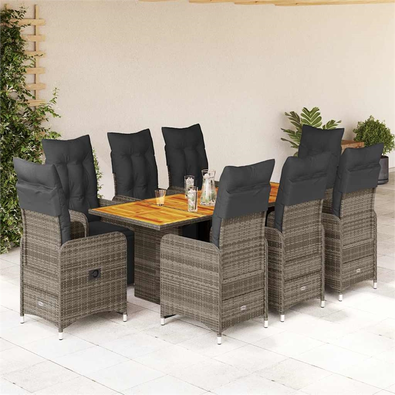 vidaXL 9 Piece Solid Acacia Wood Bistro Set in Gray