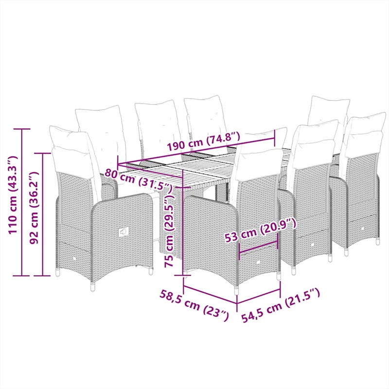 vidaXL 9 Piece Solid Acacia Wood Bistro Set in Gray