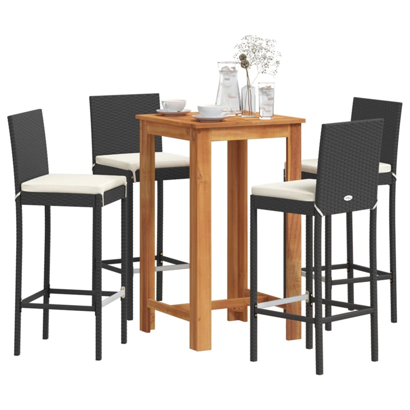 vidaXL 5 Piece Solid Acacia Wood Standard Bar Set in Black