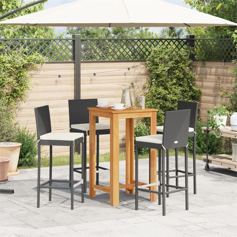 vidaXL 5 Piece Solid Acacia Wood Standard Bar Set in Black