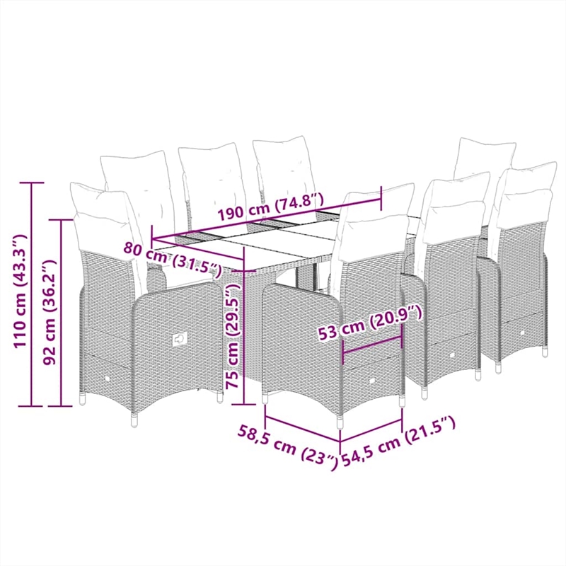 vidaXL 9 Piece Large Bistro Set in Brown