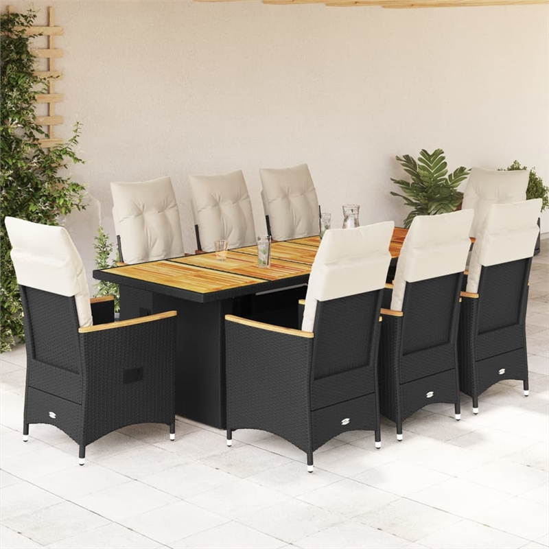 vidaXL 9 Piece Solid Acacia Wood Bistro Set in Black/White/Cream