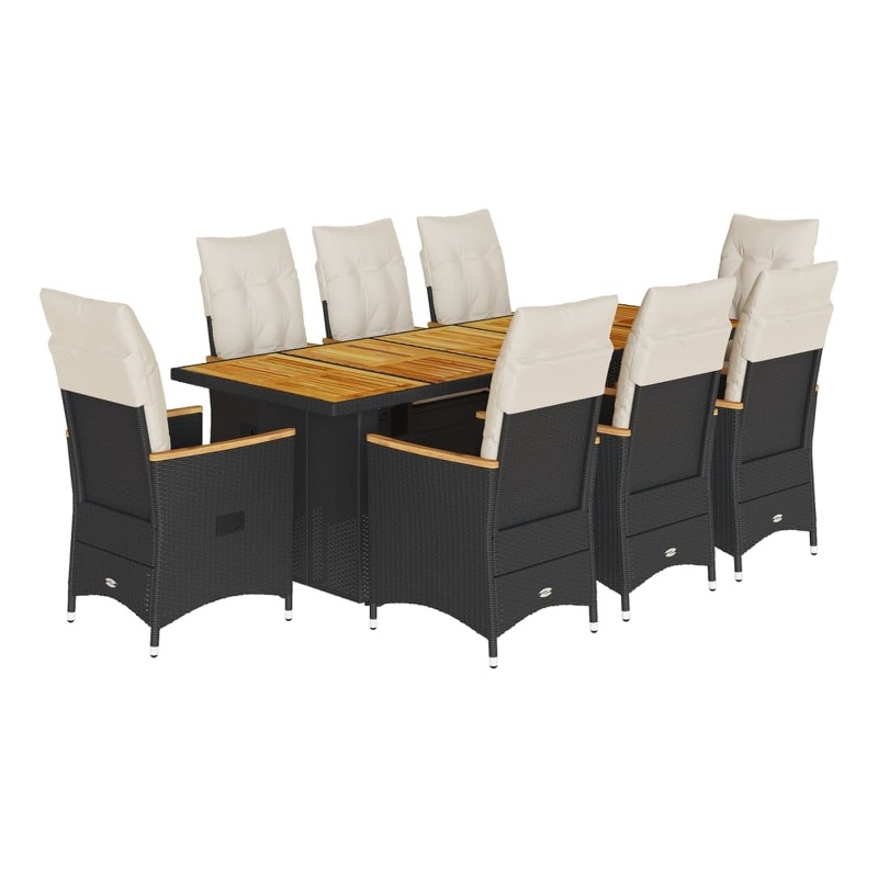 vidaXL 9 Piece Solid Acacia Wood Bistro Set in Black/White/Cream