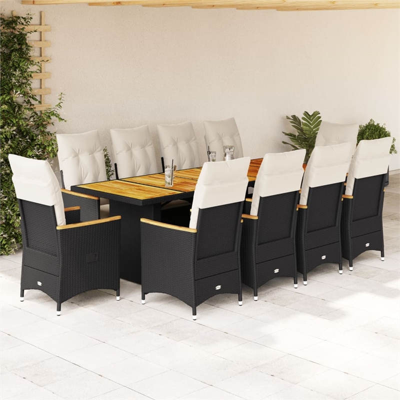 vidaXL 11 Piece Solid Acacia Wood Large Bistro Set in Black/White/Cream