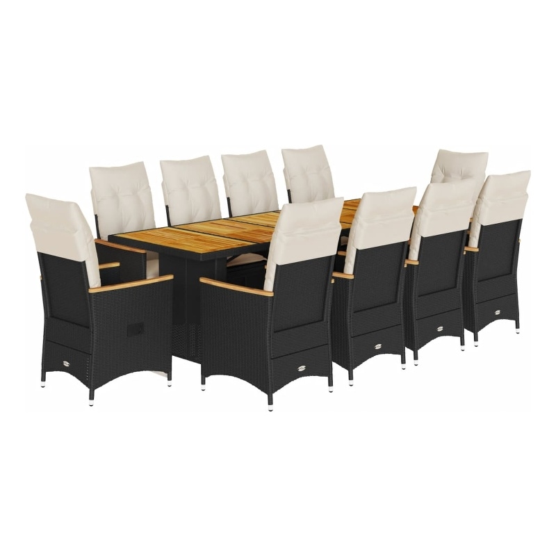 vidaXL 11 Piece Solid Acacia Wood Bistro Set in Black