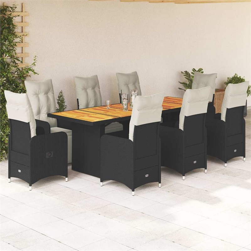vidaXL 9 Piece Solid Acacia Wood Bistro Set in Black