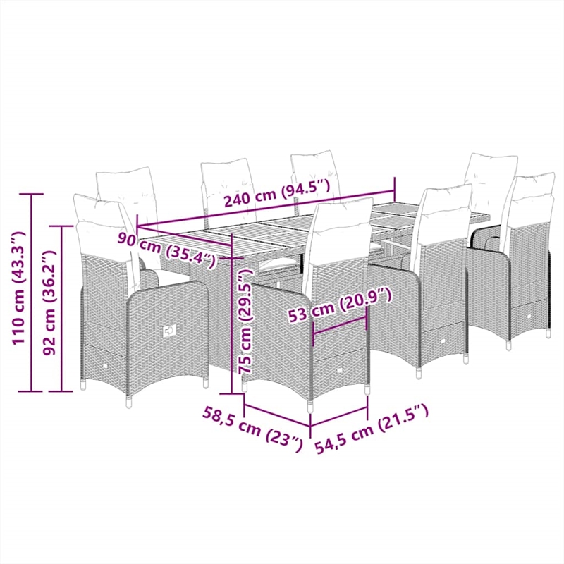 vidaXL 9 Piece Solid Acacia Wood Bistro Set in Black