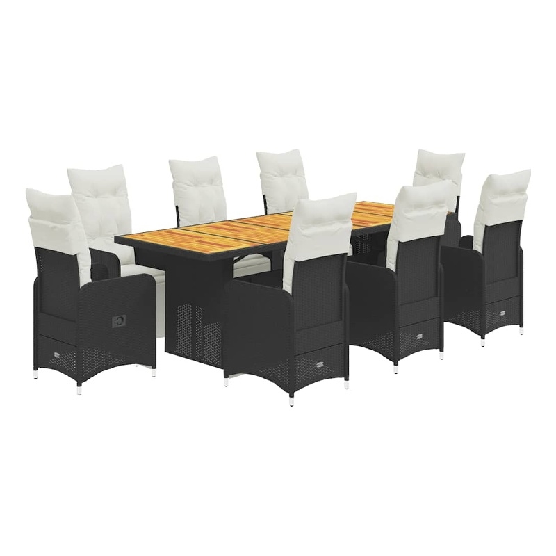 vidaXL 9 Piece Solid Acacia Wood Bistro Set in Black