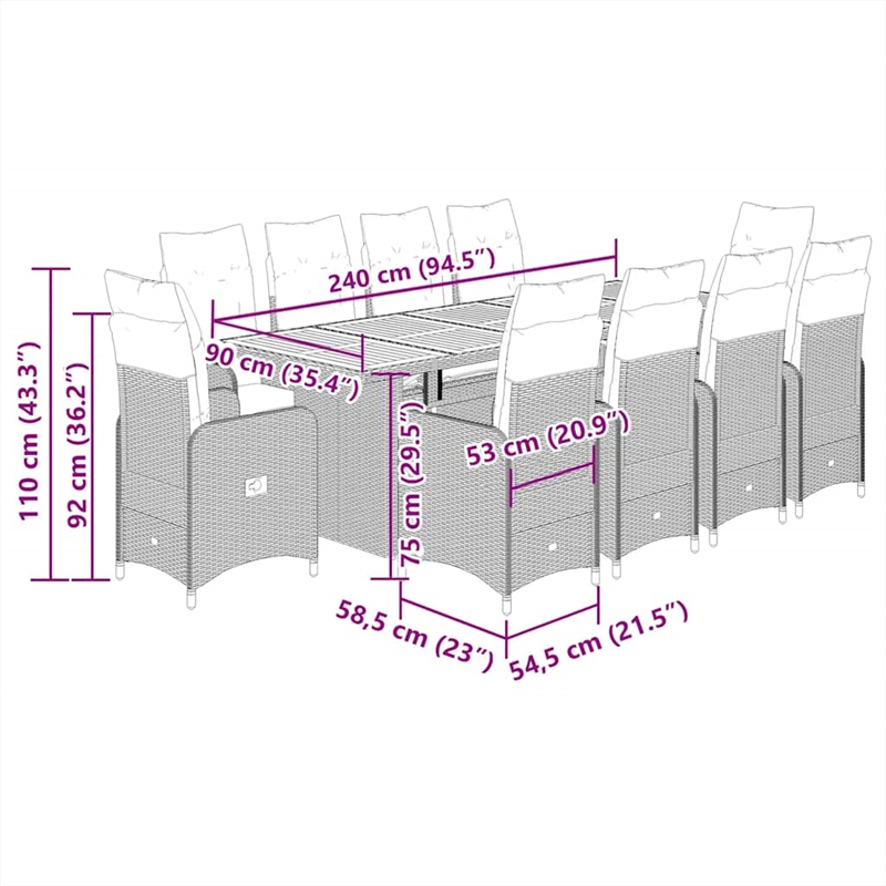 vidaXL 11 Piece Solid Acacia Wood Large Bistro Set in Black