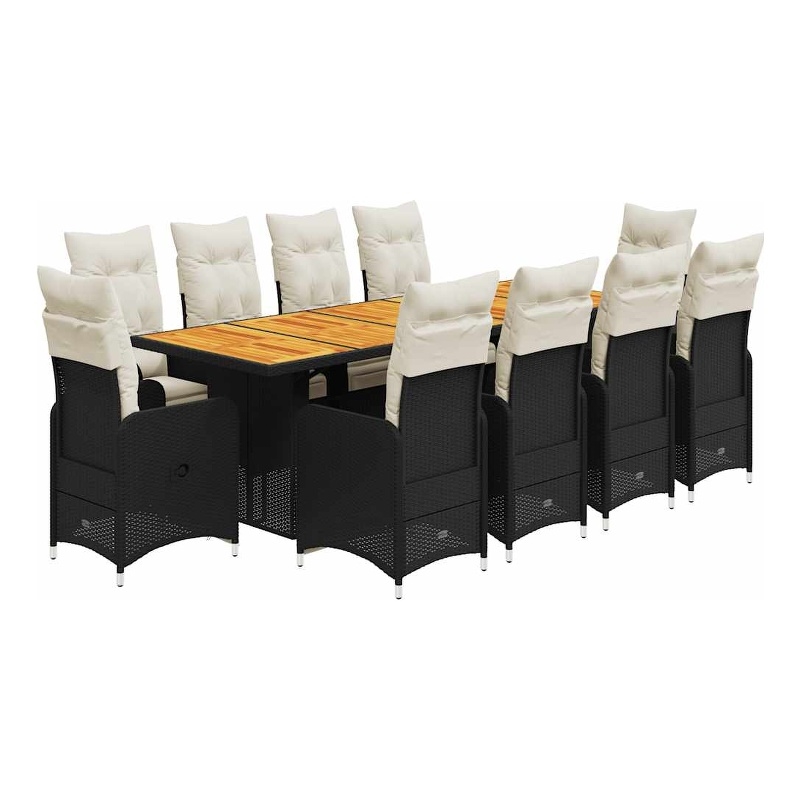 vidaXL 11 Piece Solid Acacia Wood Large Bistro Set in Black