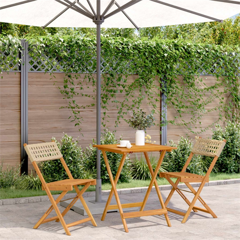 vidaXL 3 Piece Solid Acacia Wood Bistro Set in Beige
