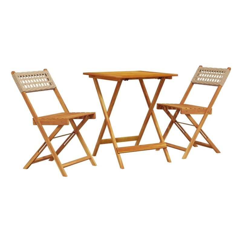 vidaXL 3 Piece Solid Acacia Wood Bistro Set in Beige