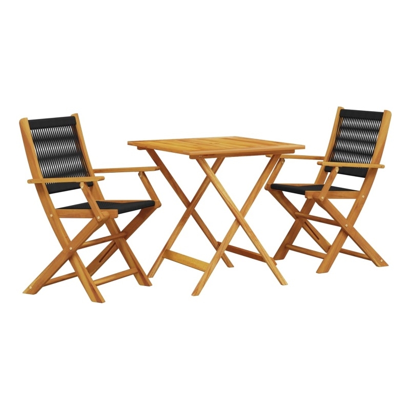 vidaXL 3 Piece Solid Acacia Wood Small Bistro Set in Black/Natural