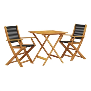 vidaXL 3 Piece Solid Acacia Wood Small Bistro Set in Black/Natural