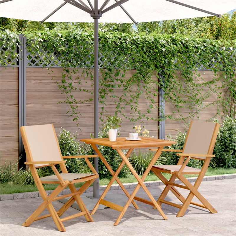 vidaXL 3 Piece Solid Acacia Wood Bistro Set in Beige
