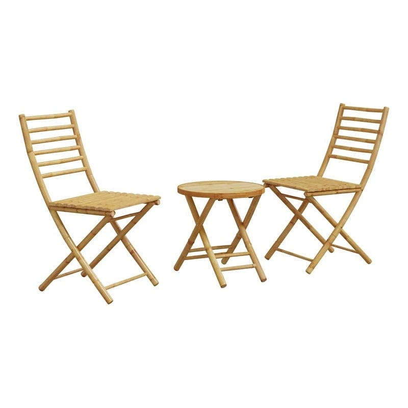 vidaXL 3 Piece Bamboo Small Bistro Set in Natural
