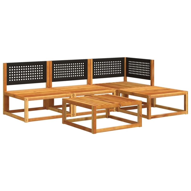 vidaXL 5 Piece Solid Acacia Wood Sofa Set in Black/White/Cream