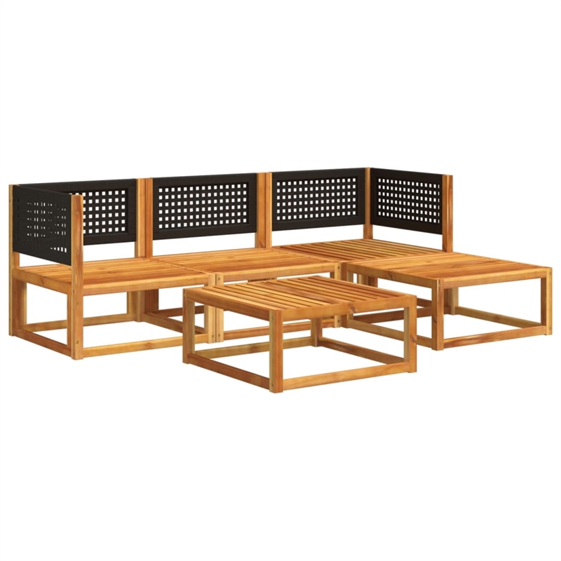 vidaXL 5 Piece Solid Acacia Wood Sofa Set in Black/White/Cream