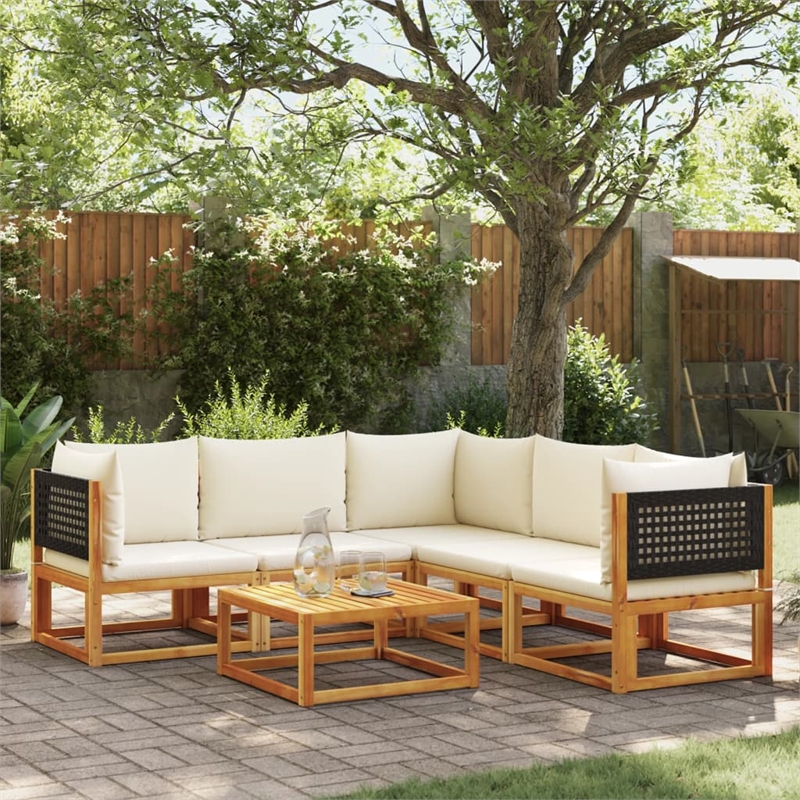 vidaXL 6 Piece Solid Acacia Wood Sofa Set in Black
