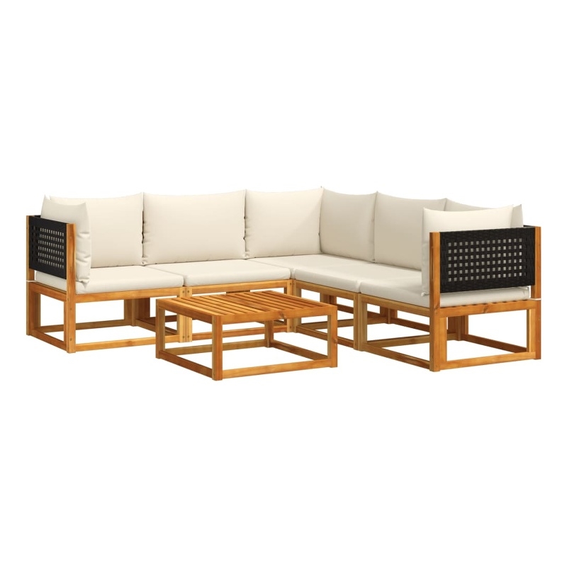 vidaXL 6 Piece Solid Acacia Wood Sofa Set in Black