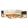 vidaXL 6 Piece Solid Acacia Wood Sofa Set in Black