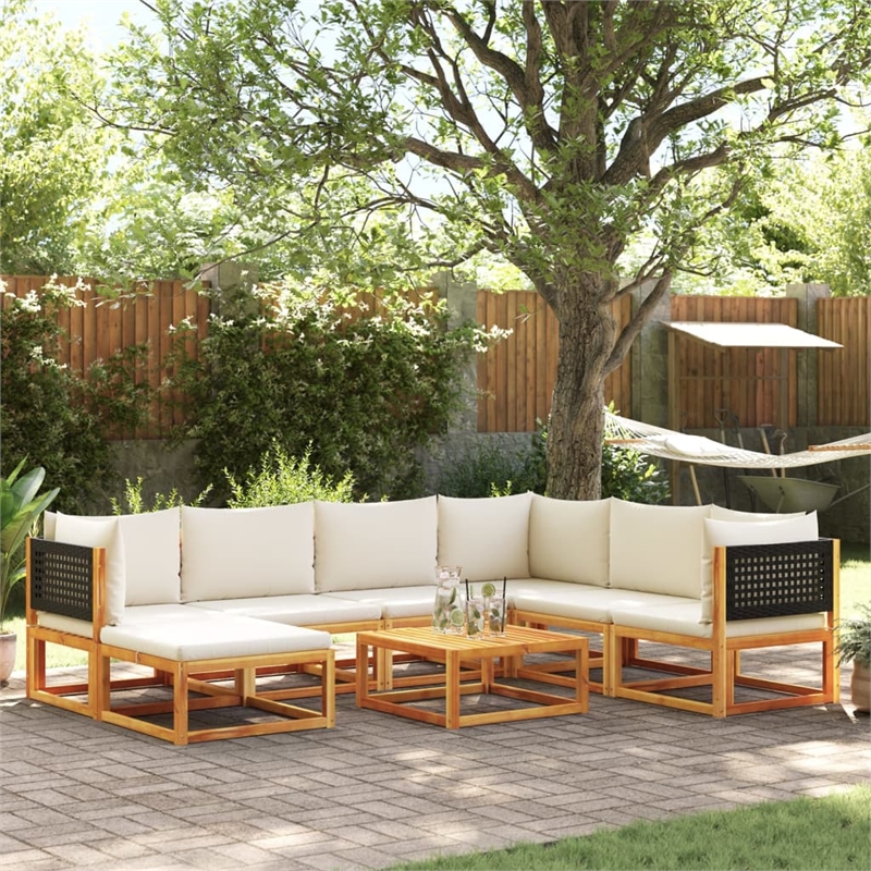 vidaXL 8 Piece Solid Acacia Wood Sofa Set in Black/White/Cream