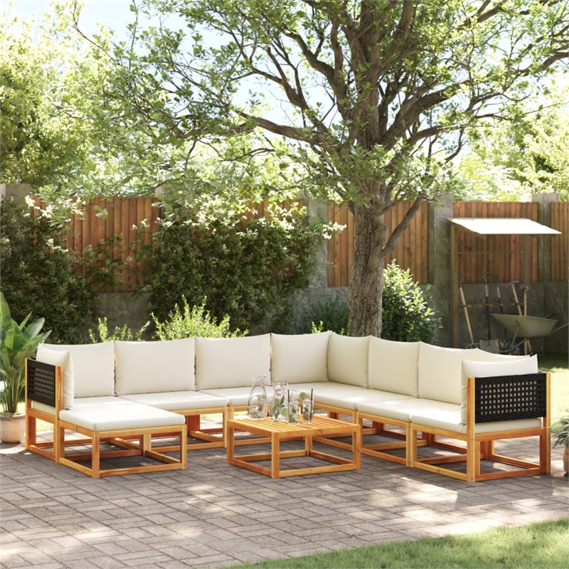 vidaXL 9 Piece Solid Acacia Wood Large Sofa Set in Black